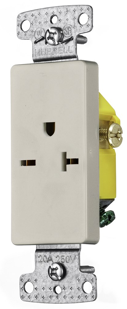 Hubbell Wiring Device Kellems, TradeSelect, Single Decorator Receptacle,Self Grounding, 20A 250V, 2-Pole 3-Wire Grounding, 6-20R, Light Almond
