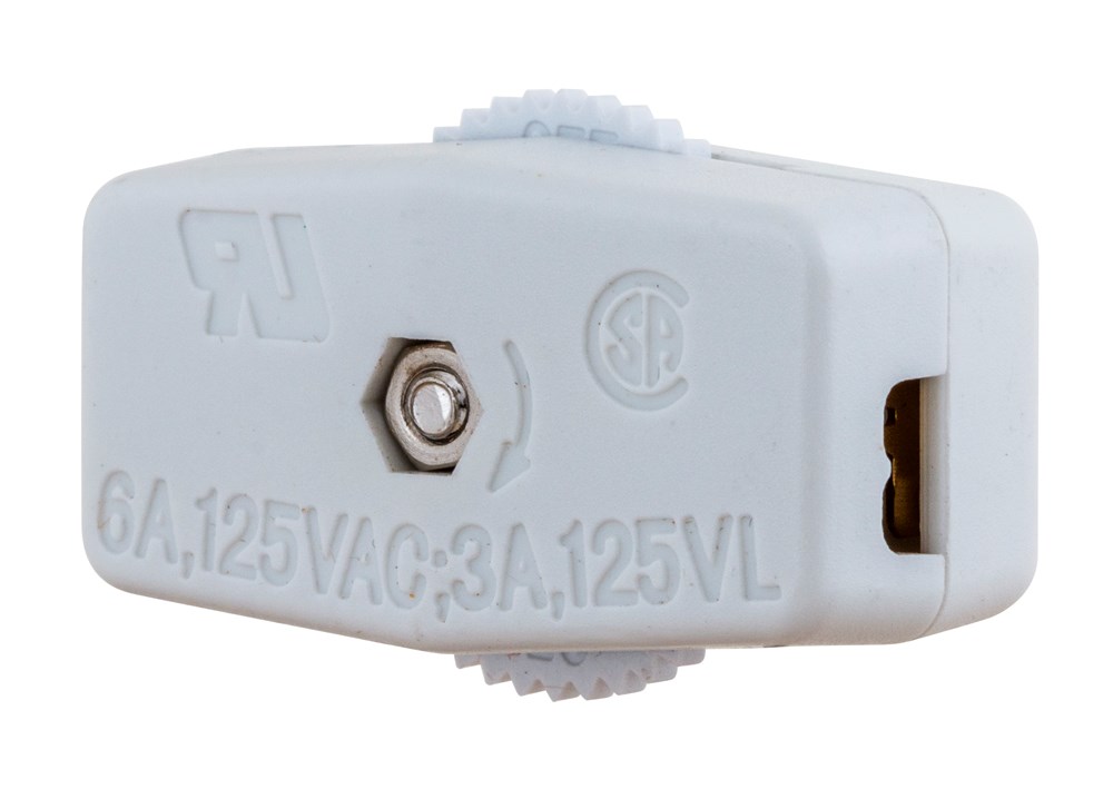 Hubbell Wiring Device Kellems, TradeSelect, Inline Cord Switch, LightDuty, 6A 125V, White