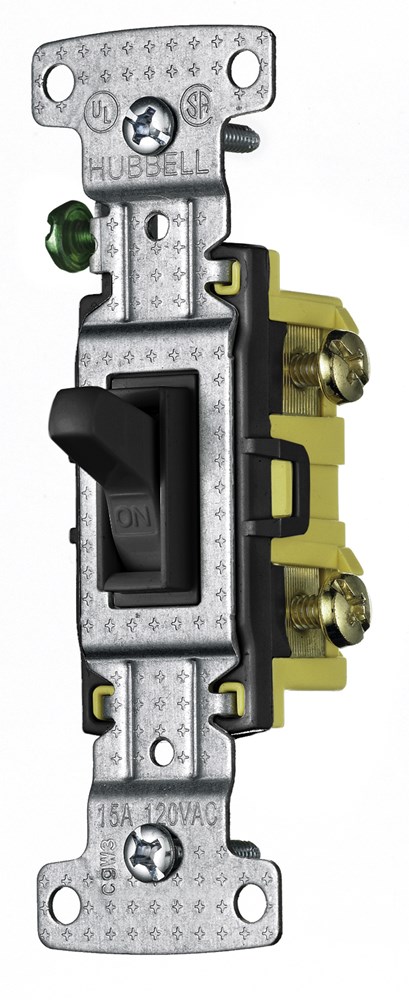 Hubbell Wiring Device Kellems, TradeSelect, Switches and LightingControls, Residential Grade, Toggle Switches, Single Pole, 15A 120V AC,Black