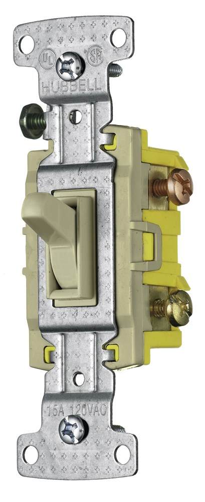 Hubbell Wiring Device Kellems, TradeSelect, Switches and LightingControls, Residential Grade, Toggle Switches, Three Way, 15A 120V AC,Ivory