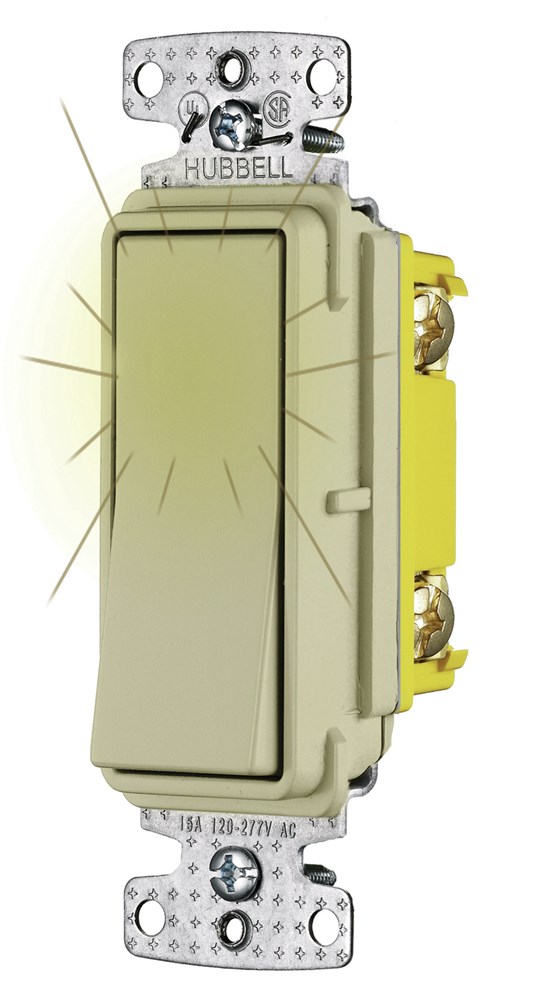 Hubbell Wiring Device Kellems, TradeSelect, Switches and LightingControls, Rocker, Pilot, Single Pole, 15A 120V AC, Ivory