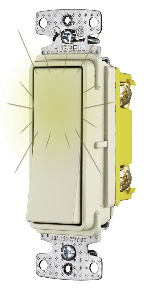 Hubbell Wiring Device Kellems, TradeSelect, Switches and LightingControls, Rocker, Pilot, Single Pole, 15A 120V AC, Light Almond