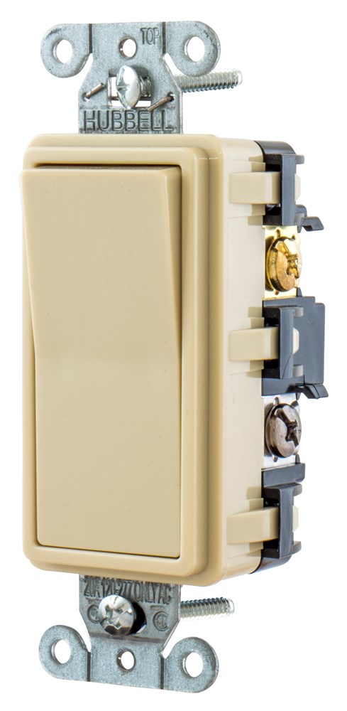 Hubbell Wiring Device Kellems, TradeSelect, Switches and LightingControls, Decorator Switch, Residential Grade, Rocker Switch, GeneralPurpose AC, Four Way, 15A 120/277V AC, Push Back and Side Wired, Ivory