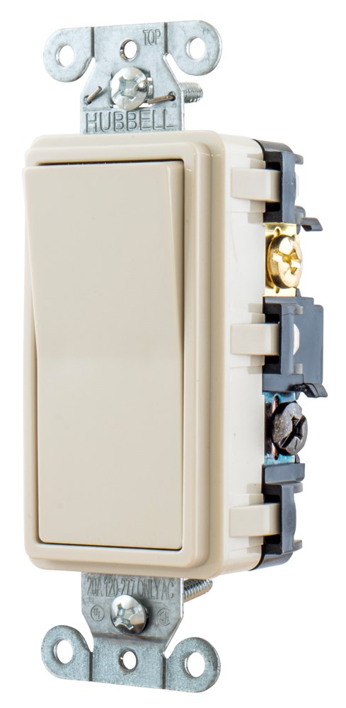 Hubbell Wiring Device Kellems, TradeSelect, Switches and LightingControls, Decorator Switch, Residential Grade, Rocker Switch, GeneralPurpose AC, Four Way, 15A 120/277V AC, Push Back and Side Wired, LightAlmond