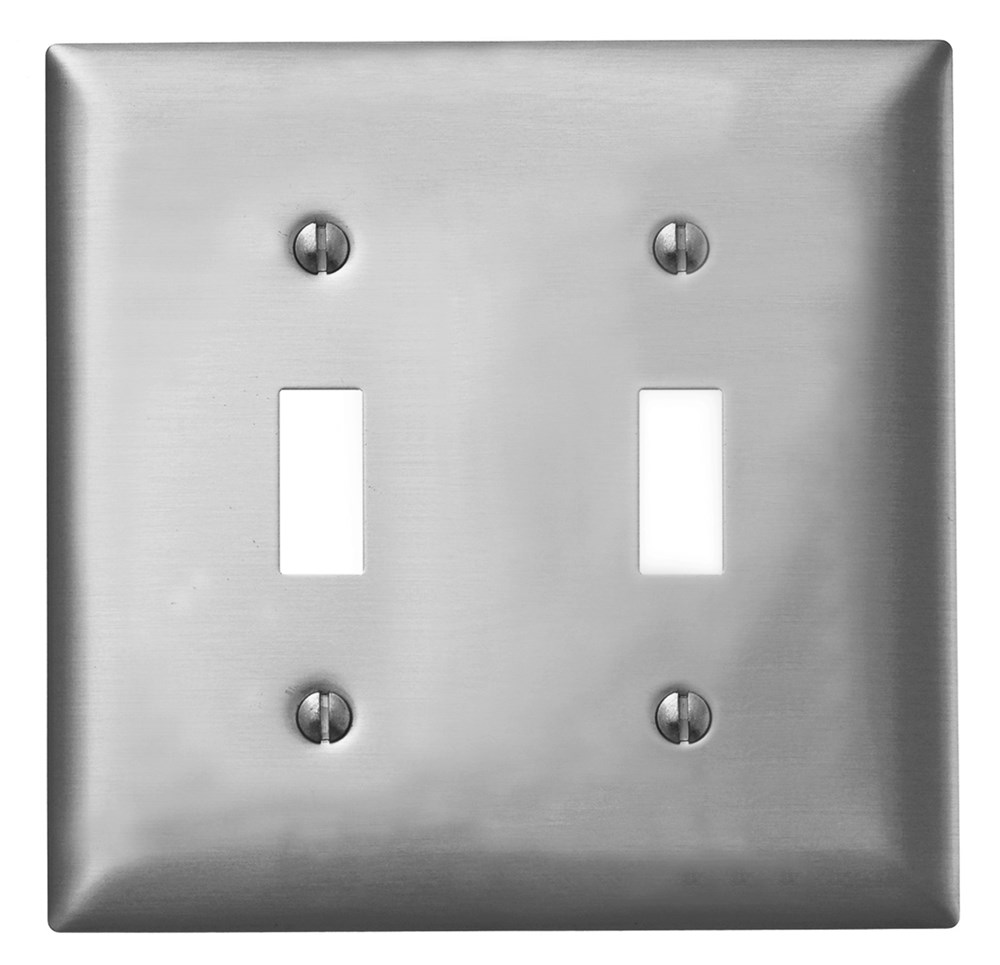 Hubbell Wiring Device Kellems, Wallplates and Boxes, Metallic Plates, 2-Gang, 2) Toggle Opening, Standard Size, Aluminum