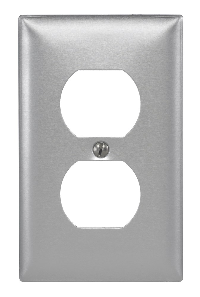 Hubbell Wiring Device Kellems, Wallplates and Boxes, Metallic Plates, 1-Gang, 1) Duplex Opening, Standard Size, Aluminum