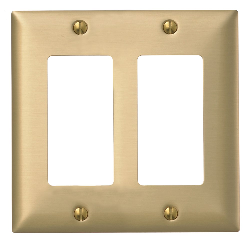 Hubbell Wiring Device Kellems, Wallplates and Boxes, Metallic Plates, 2-Gang, 2) GFCI Opening, Standard Size, Brass