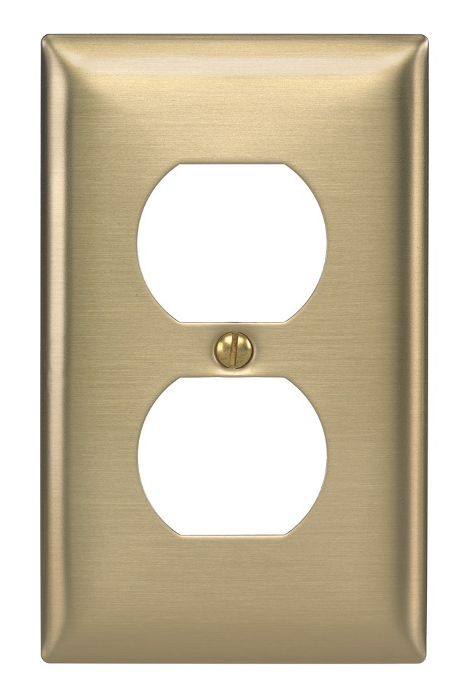 Hubbell Wiring Device Kellems, Wallplates and Boxes, Metallic Plates, 1-Gang, 1) Duplex Opening, Standard Size, Brass