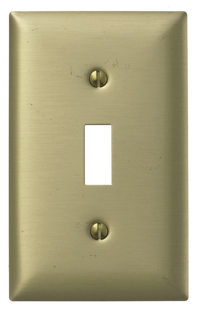 Hubbell Wiring Device Kellems, Wallplates and Boxes, Metallic Plates, 1-Gang, 1) Toggle Opening, Standard Size, Brass Plated Steel