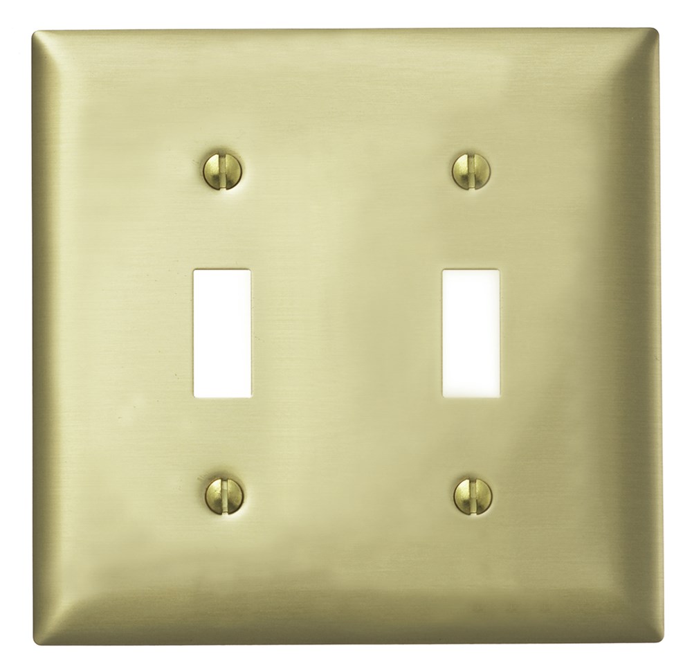 Hubbell Wiring Device Kellems, Wallplates and Boxes, Metallic Plates, 2-Gang, 2) Toggle Openings, Standard Size, Brass Plated Steel