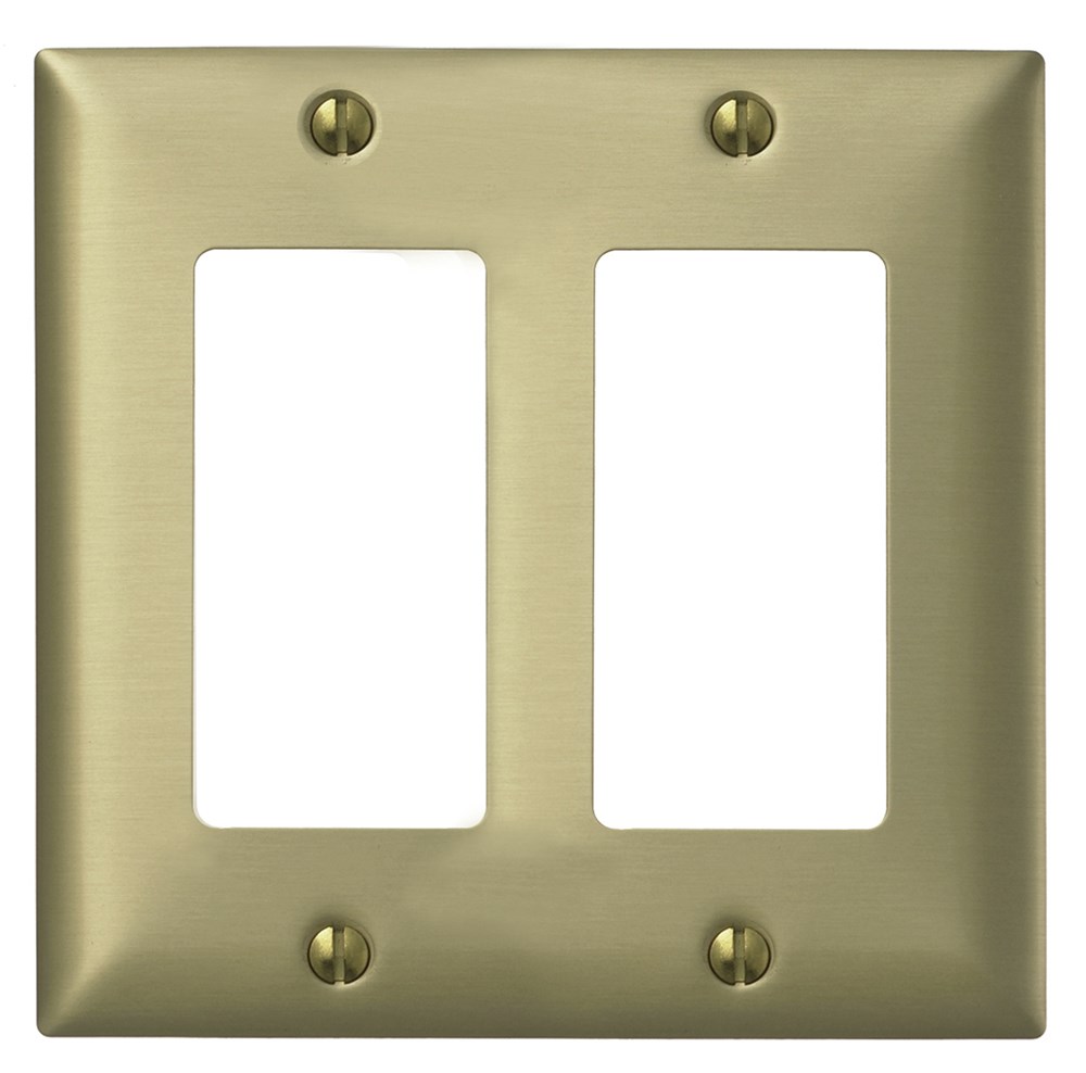 Hubbell Wiring Device Kellems, Wallplates and Boxes, Metallic Plates, 2-Gang, 2) Decorator Openings, Standard Size, Brass Plated Steel