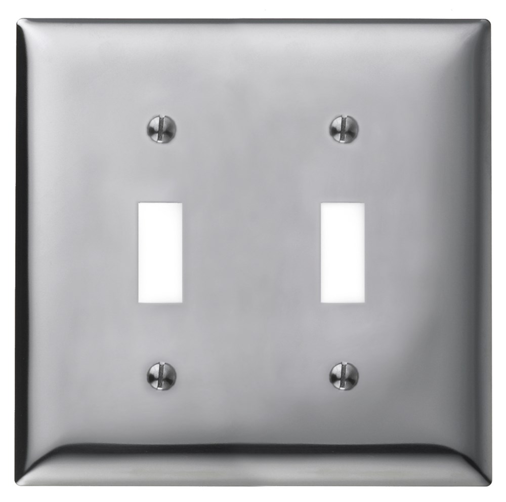 Hubbell Wiring Device Kellems, Wallplates and Boxes, Metallic Plates, 2-Gang, 2) Toggles, Standard Size, Chrome Plated Steel