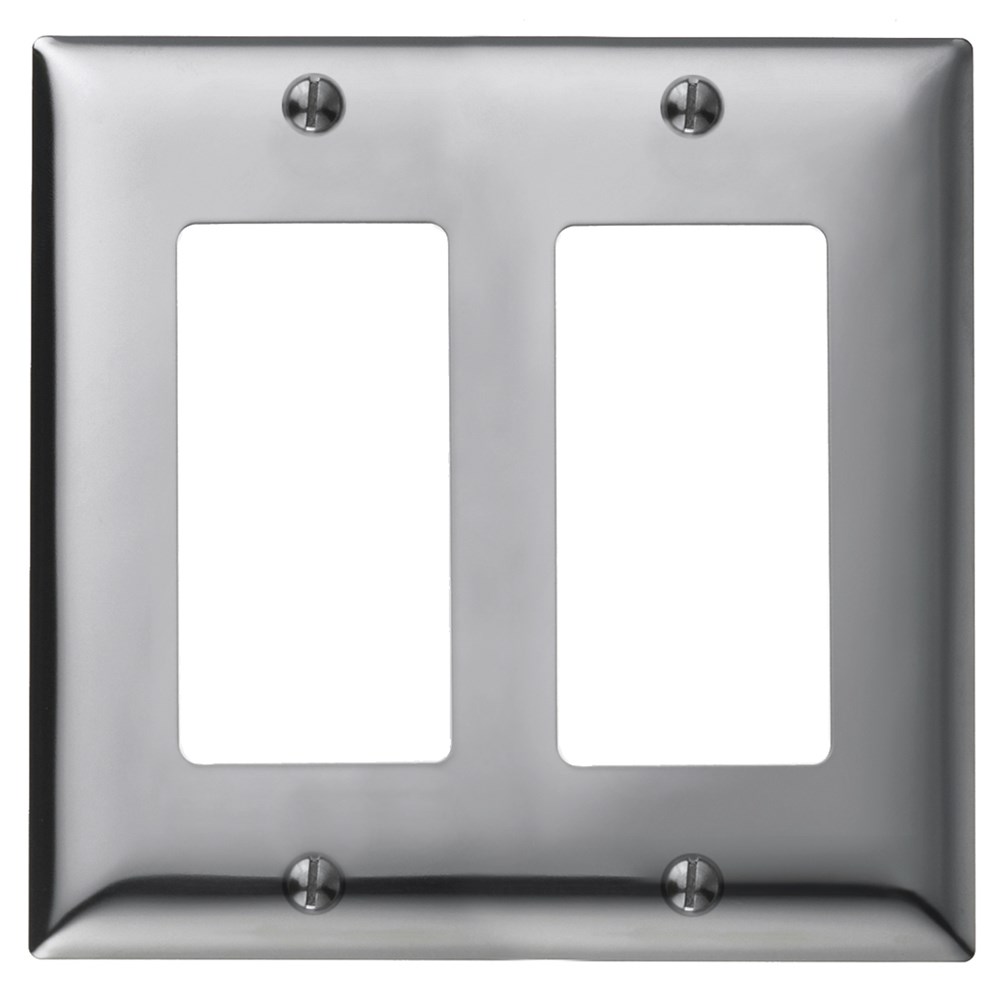 Hubbell Wiring Device Kellems, Wallplates and Boxes, Metallic Plates, 2-Gang, 2) Decorator Openings, Standard Size, Chrome Plated Steel