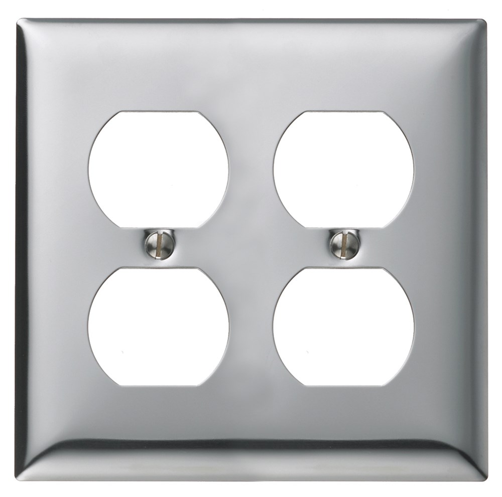 Hubbell Wiring Device Kellems, Wallplates and Boxes, Metallic Plates, 2-Gang, 2) Duplex Opening, Standard Size, Chrome Plated Steel