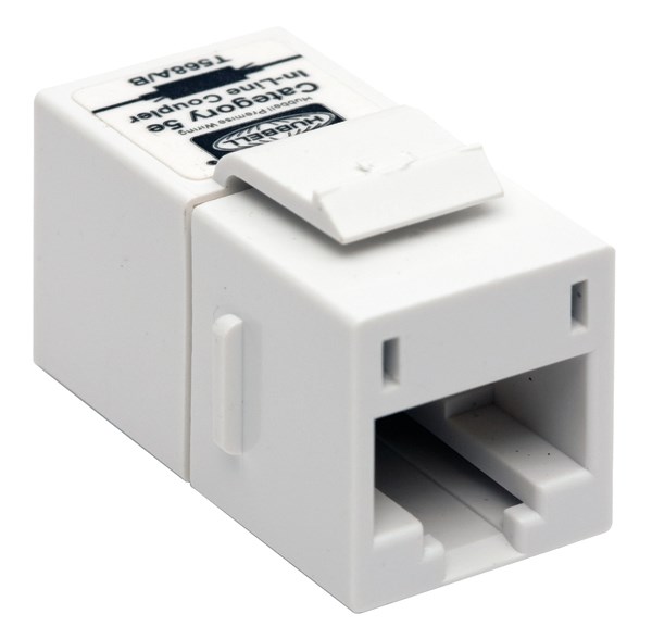 Hubbell Premise Wiring Products, Snap-Fit, Inline Coupler, Cat5e, Slim,White