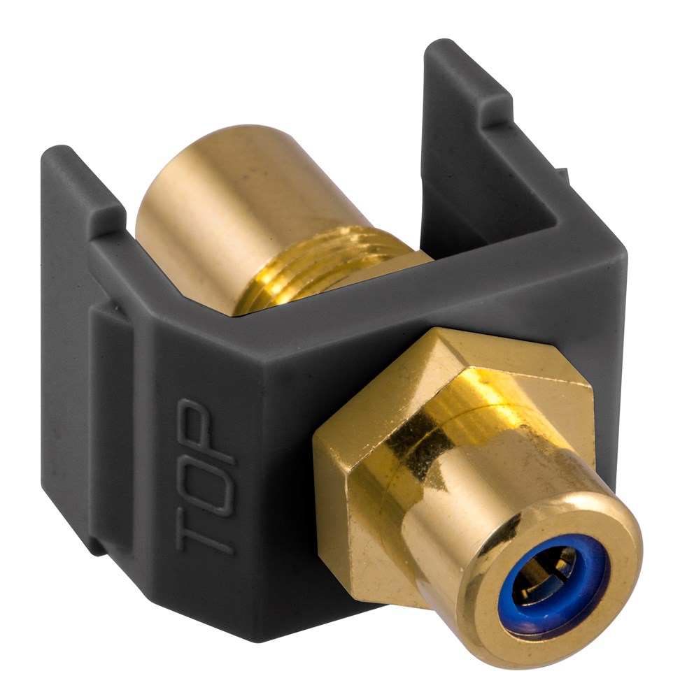 Hubbell Premise Wiring Products, INFINe Connector, Audio/VideoConnector, RCA Gold Pass-thru, F/F Coupler, Black/Blue