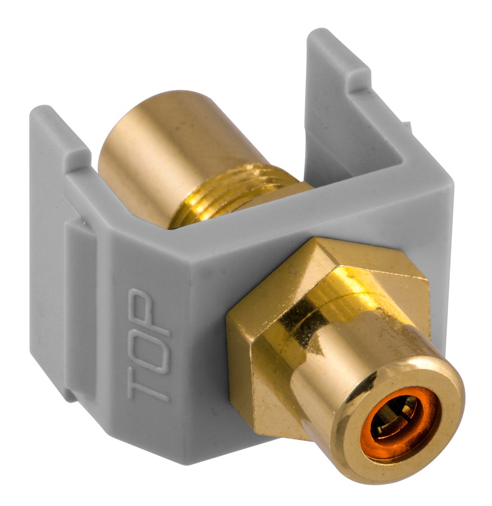 Hubbell Premise Wiring Products, RCA Connector, Female to Female, OrangeInsulator, Gray Housing