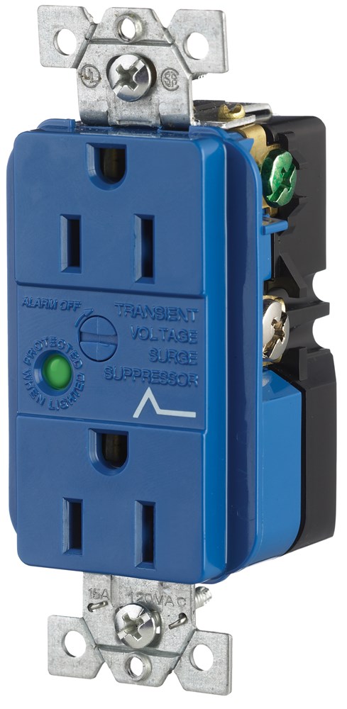 Circuit Watch Surge Suppression Straight Blade Receptacle, Industrial/Commercial Grade, 15A 125V, 2-Pole 3-Wire Grounding, 5-15R, Brown