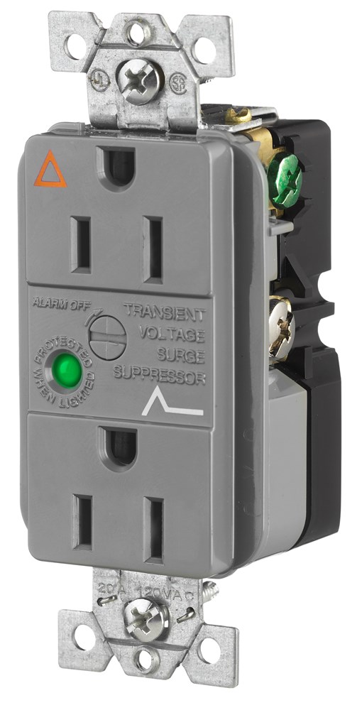 Circuit Watch Surge Suppression Straight Blade Receptacle, Industrial/Commercial Grade, Isolated Ground, 2-Pole 3-Wire Grounding, 15A 125V, 5-15R, Gray