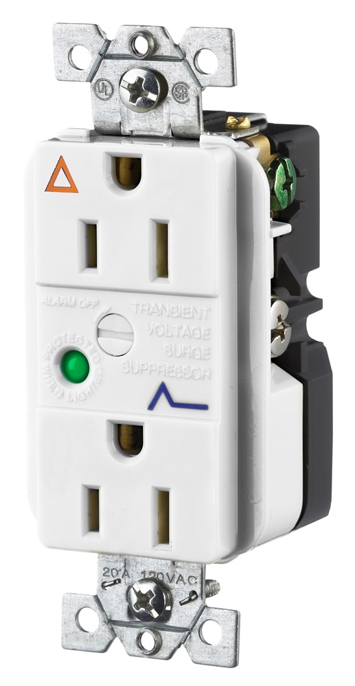 Circuit Watch Surge Suppression Straight Blade Receptacle, Industrial/Commercial Grade, Isolated Ground, 15A 125V, 2- Pole 3-Wire Grounding, 5-15R, White