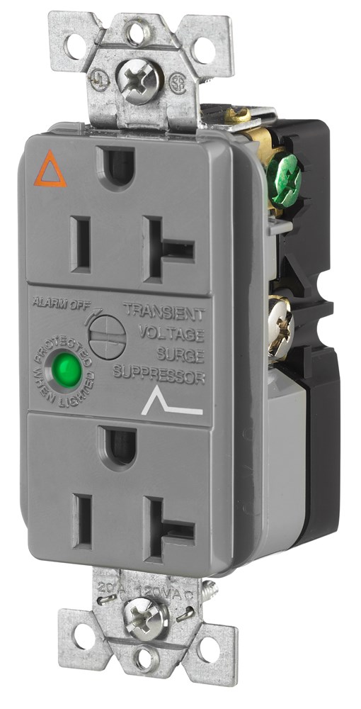 Circuit Watch Surge Suppression Straight Blade Receptacle, Industrial/Commercial Grade, Isolated Ground, 20A 125V, 2- Pole 3-Wire Grounding, 5-20R, Gray