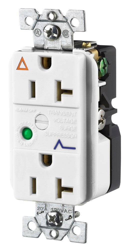 Circuit Watch Surge Suppression Straight Blade Receptacle, Industrial/Commercial Grade, Isolated Ground, 20A 125V, 5- 20R, White