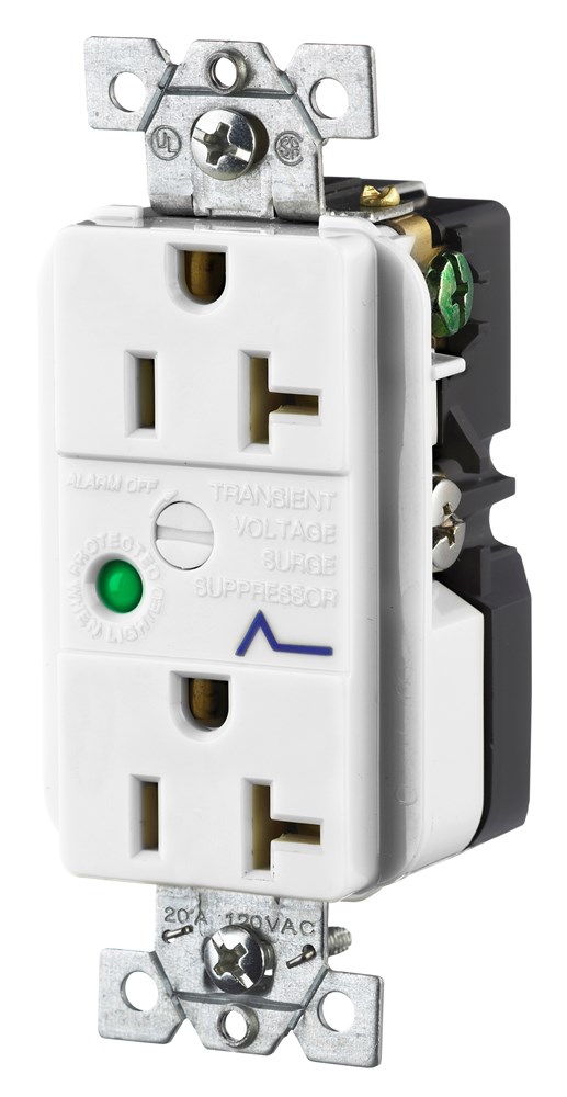 Circuit Watch Surge Suppression Straight Blade Receptacle, Industrial/Commercial Grade, 20A 125V, 2-Pole 3-Wire Grounding, 5-20R, White