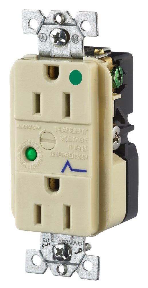 Circuit Watch Surge Suppression Straight Blade Receptacle, Hospital Grade, 15A 125V, 2-Pole 3-Wire Grounding, 5-15R, Ivory
