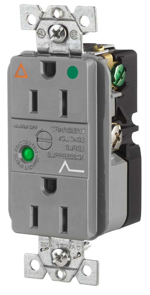 Circuit Watch Surge Suppression Straight Blade Receptacle, Hospital Grade, Isolated Ground, 15A 125V, 2-Pole 3-Wire Grounding, 5-15R, Gray