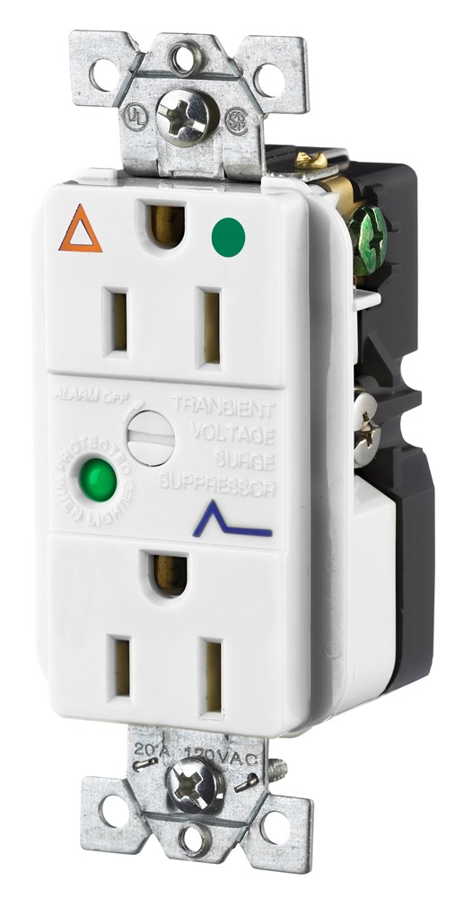 Circuit Watch Surge Suppression Straight Blade Receptacle, Hospital Grade, Isolated Ground, 15A 125V, 2-Pole 3-Wire Grounding, 5-15R, White