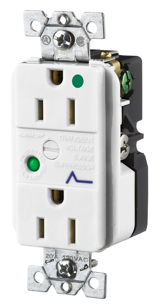 Circuit Watch Surge Suppression Straight Blade Receptacle, Hospital Grade, 15A 125V, 2-Pole 3-Wire Grounding, 5-15R, White