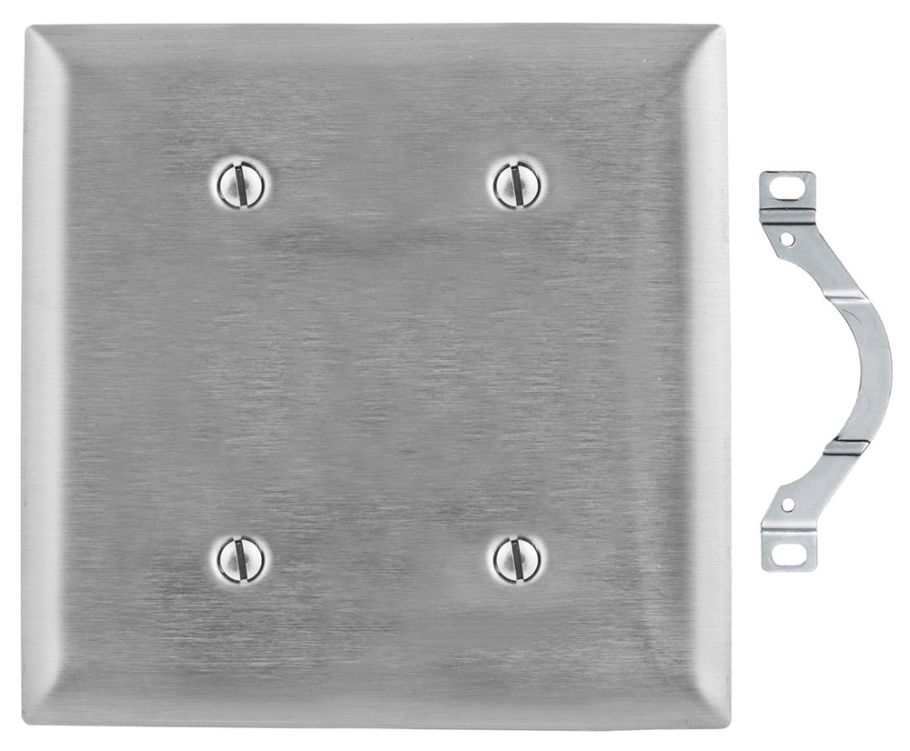 Hubbell Wiring Device Kellems, Wallplates and Boxes, Metallic Plates, 2-Gang, Blank, Standard Size, 430 Stainless Steel