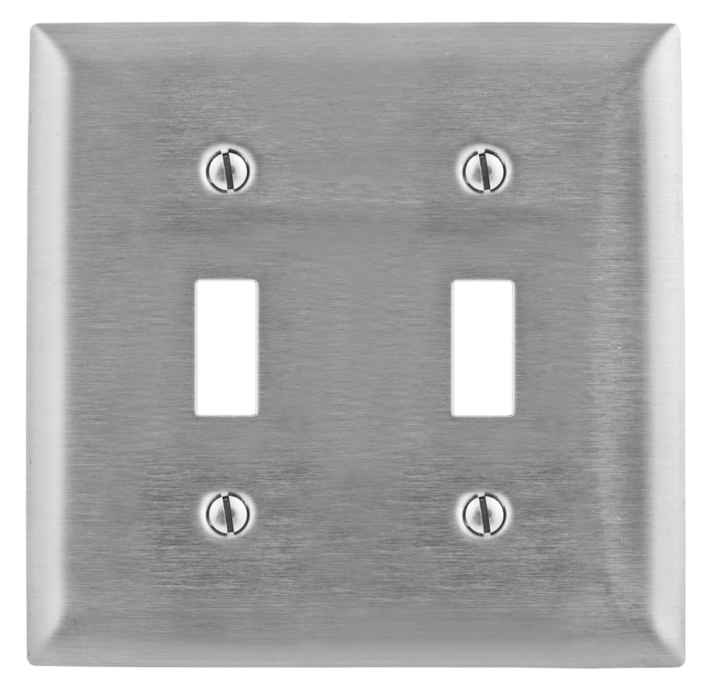 Hubbell Wiring Device Kellems, Wallplates, Stainless Steel, 2-Gang, 2Toggle Openings, 347V AC