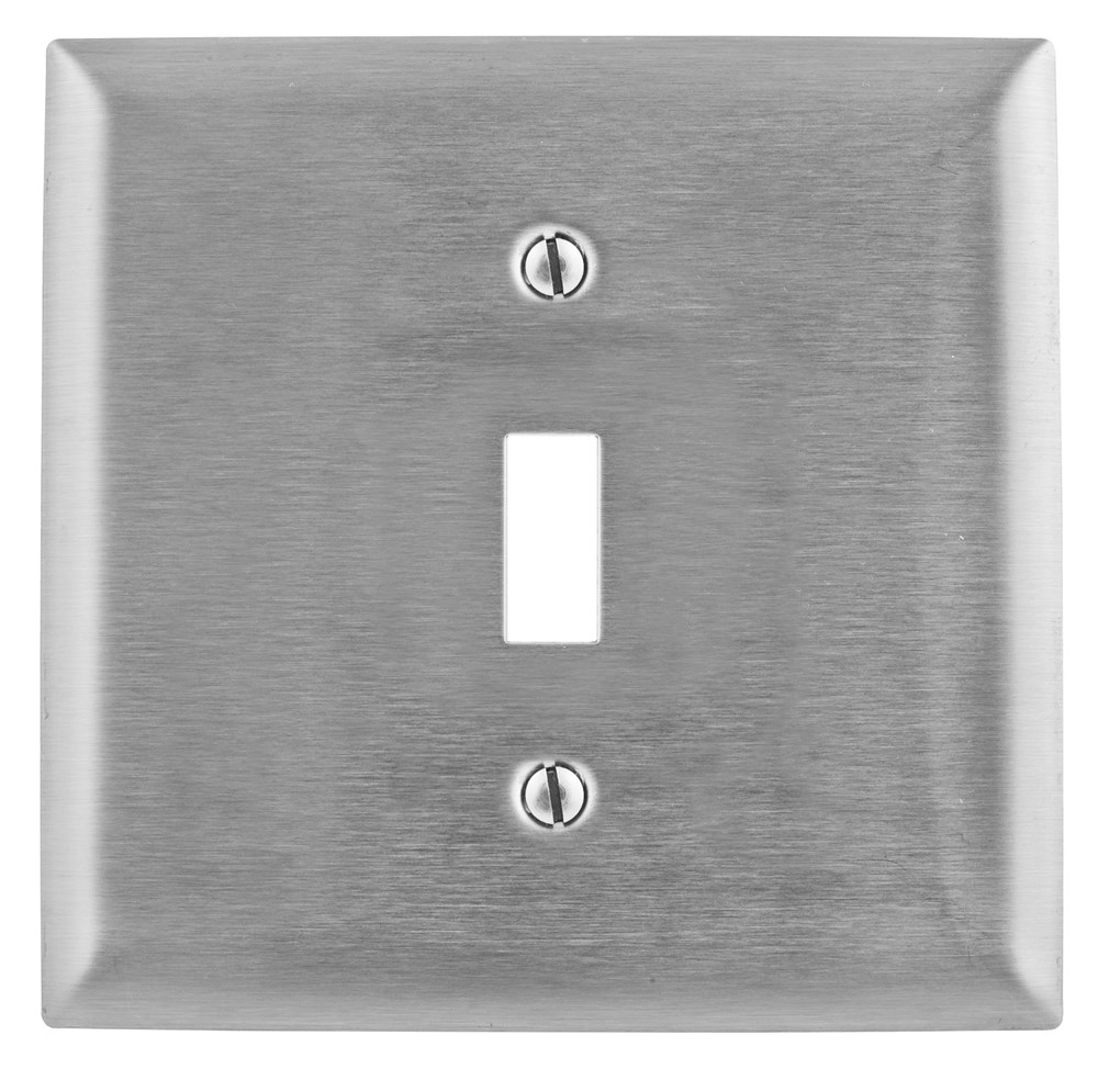 Hubbell Wiring Device Kellems, Wallplates and Boxes, Metallic Plates, 2-Gang, 1) Toggle Opening, Standard Size, Stainless Steel
