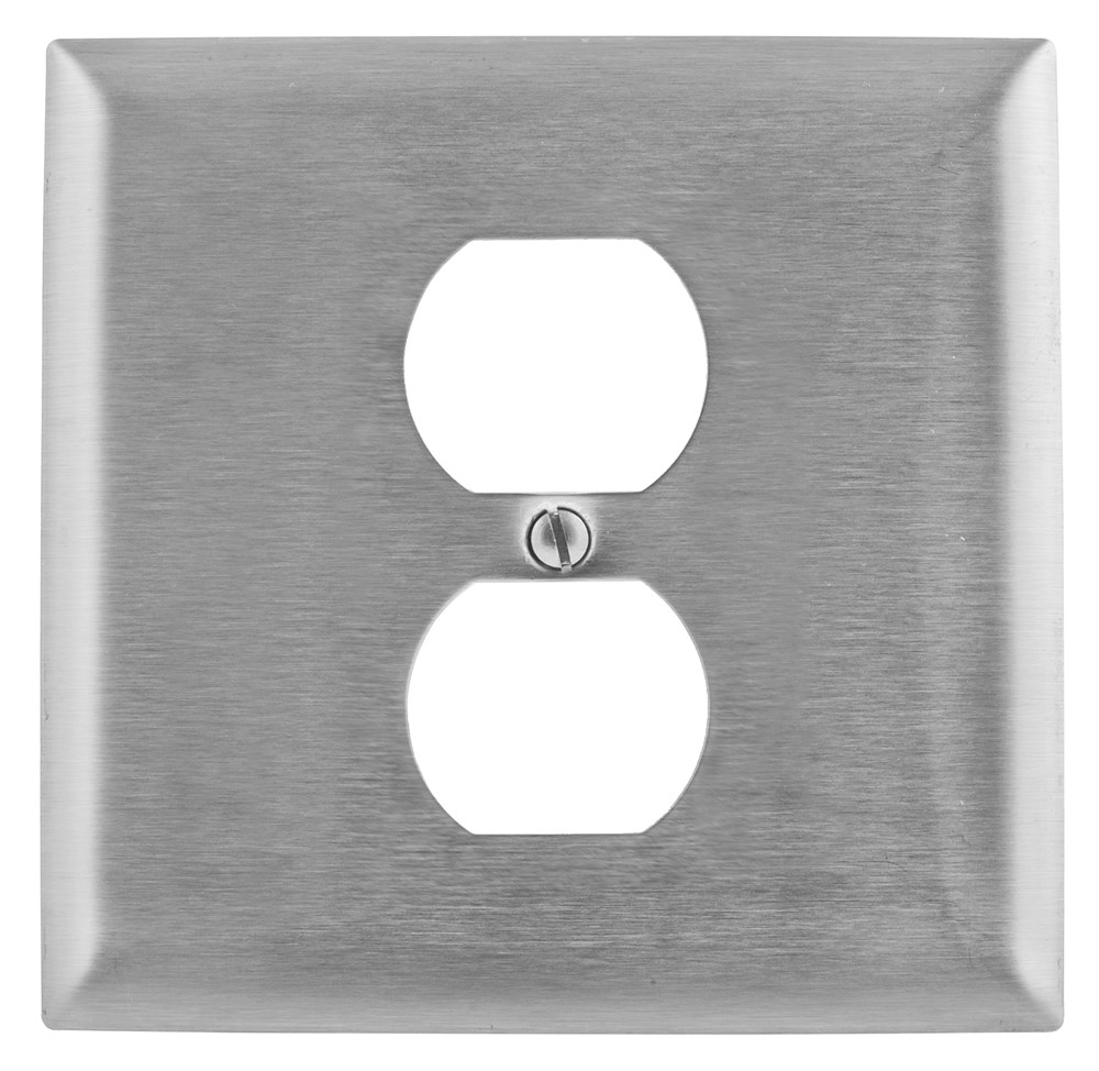 Hubbell Wiring Device Kellems, Wallplates and Boxes, Metallic Plates, 2-Gang, 1) Duplex Opening, Standard Size, Stainless Steel