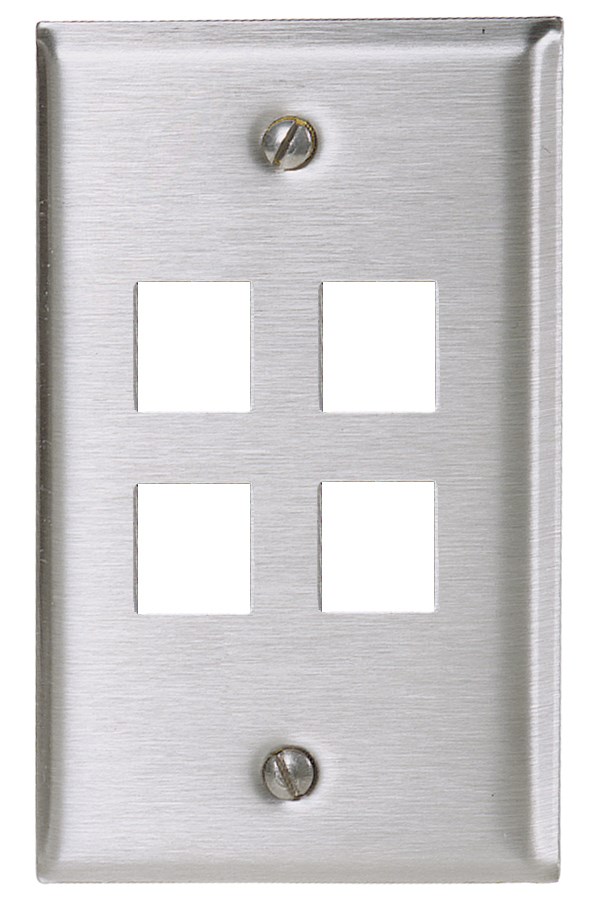 Hubbell Premise Wiring Products, Phone/Data/Multimedia Faceplate,Stainless Steel Plate, Single-Gang, 4-Port