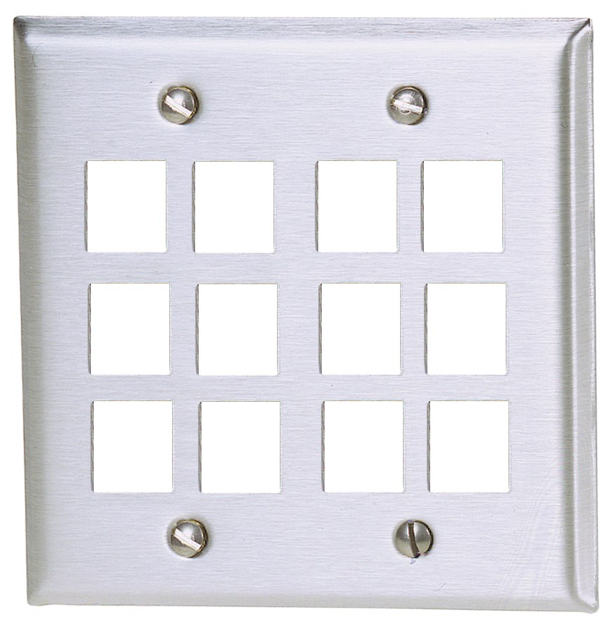 Hubbell Premise Wiring Products, Phone/Data/Multimedia Faceplate,Stainless Steel Plate, Double-Gang, 12-Port