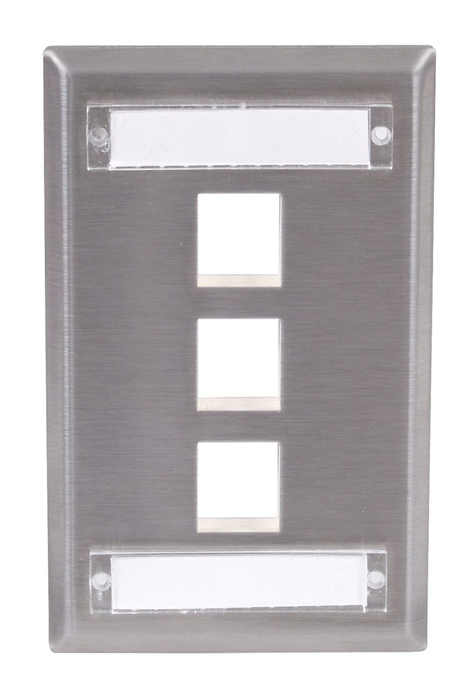 Hubbell Premise Wiring Products, Phone/Data/Multimedia Faceplate,Stainless Steel Plate with Label Fields, Single-Gang, 3-Port