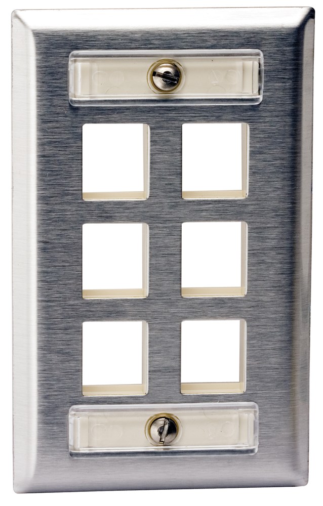 Hubbell Premise Wiring Products, Phone/Data/Multimedia Faceplate,Stainless Steel Plate with Label Fields, Single-Gang, 6-Port