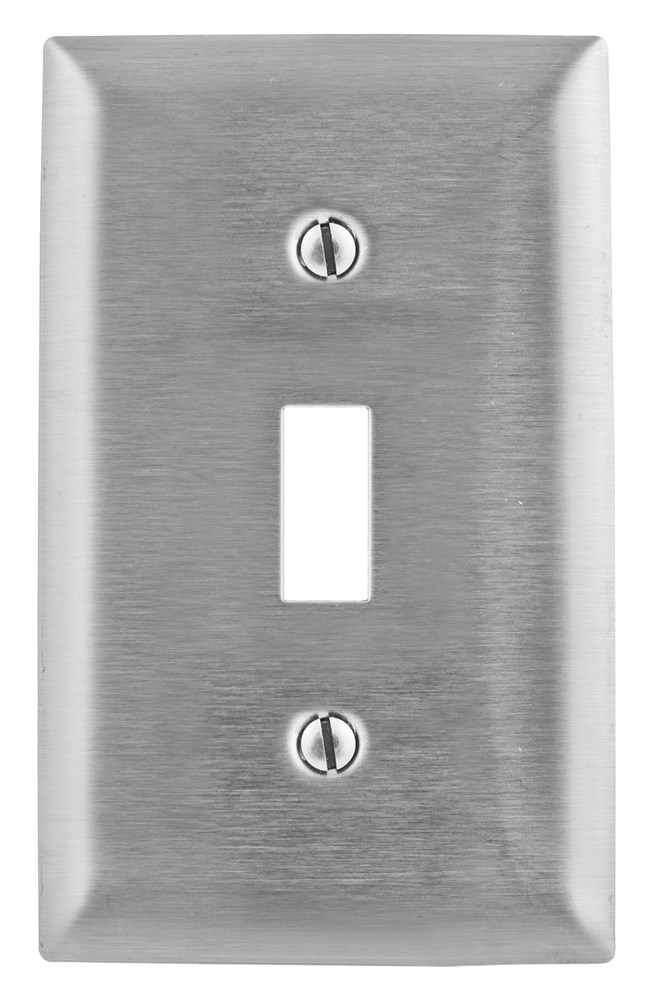 Hubbell Wiring Device Kellems, Wallplates and Boxes, Metallic Plates, 1-Gang, 1) Toggle Opening, Jumbo, Stainless Steel