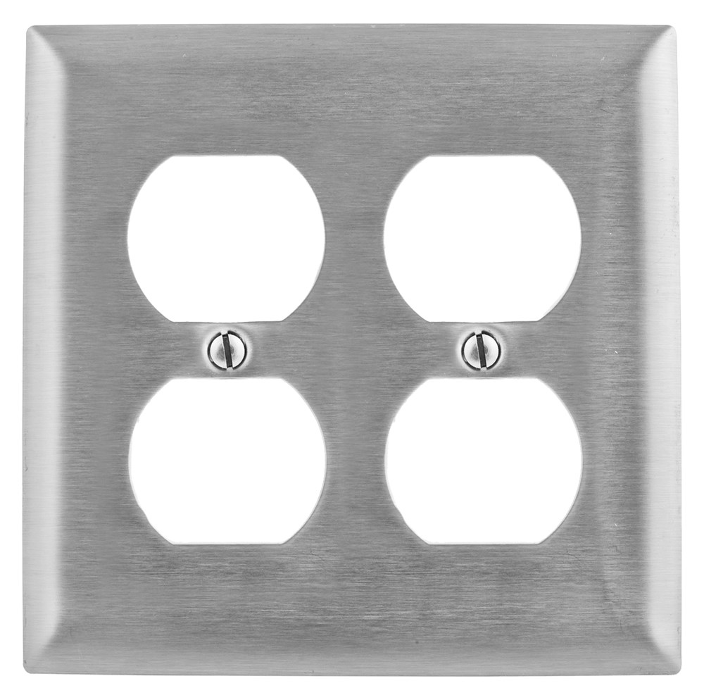 Hubbell Wiring Device Kellems, Wallplates and Boxes, Metallic Plates, 2-Gang, 2) Duplex Openings, Jumbo, Stainless Steel, 430 Grade