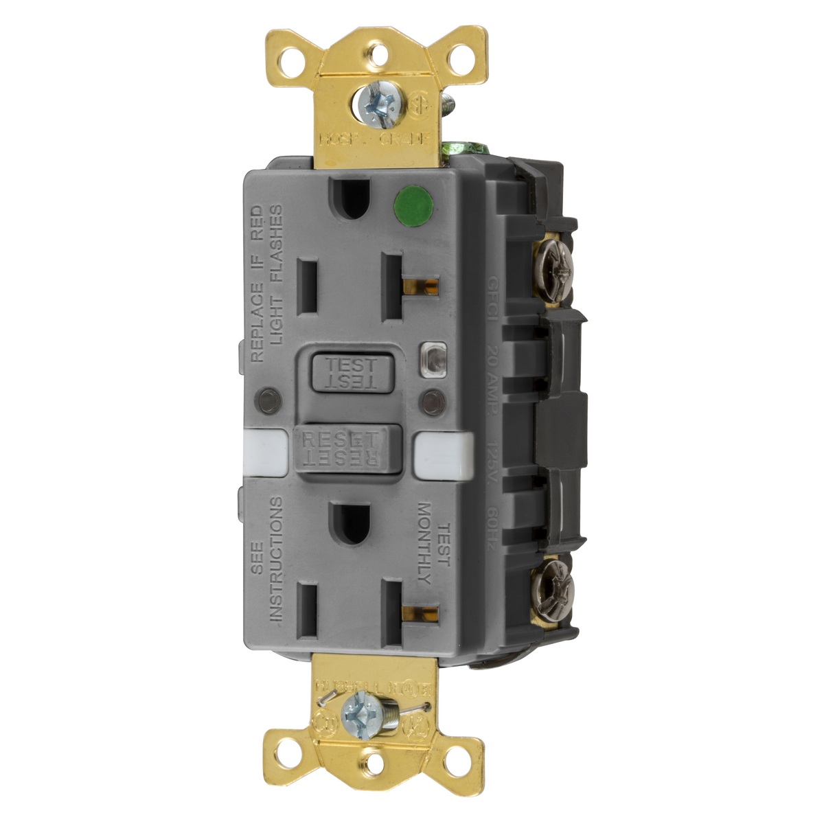 Receptacle, 20A, Com, HG, Self test, Nightlight, GFR, Gray
