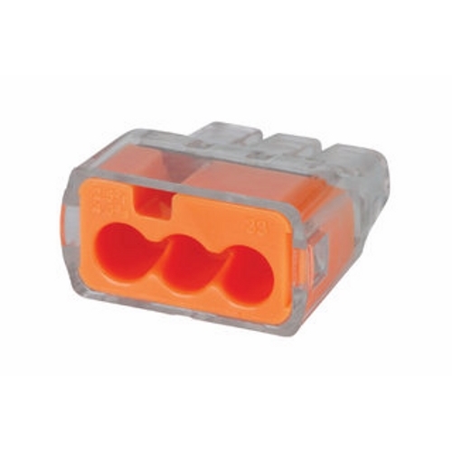 IDEAL, Wire Connector, In-Sure, Push-In, Size: 0.780 IN Length X 0.690 IN Width X 0.380 IN Height, Connection: 3 Ports, Wire Size: #12 AWG - #20 AWG Solid, #12 AWG - #16 AWG (19 Strand Or Less) #18 AWG (7 Strand) Stranded, #14 AWG - #18 AWG (19 Strand Or Less) Stranded (Tin Bonded), Color: Orange, Voltage Rating: 600 V Maximum Building Wire, 1000 V Maximum Signs And Lighting Fixtures, Temperature Rating: 105 DEG C Shell Rated, Wire Type: Solid, Stranded, Stranded (Tin Bonded), Model: 33