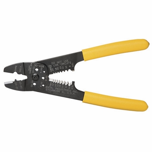 Combination Crimp And Strip Tool, Cushioned, Comfort-Grip Handle, Capacity: 8 - 20 AWG Solid And 10 - 22 AWG Stranded, Number Of Tools: 1, Number Of Functions: 4, For Stripping 8 - 20 AWG Solid And 10 - 22 AWG Stranded Wire, Cuts Unhardened Bolts 4-40, 6-32, 8-32, 10-24, And 10-32, And Reforms Threads