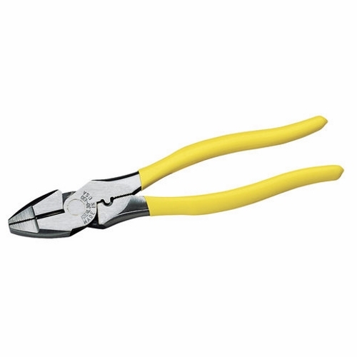 LASERedge High-Leverage Side-Cutting Pliers With Crimping Die, Overall Length: 9-1/4 IN, Vinyl-Coated, Comfort-Grip Handle, Drop-Forged, High-Carbon Steel, Side Cutter Plier, New England Nose, Cutting Edge: Serrated, For Cutting Hardened Wire, Bolts And ACSR, Crimps Bare And Insulated Terminals