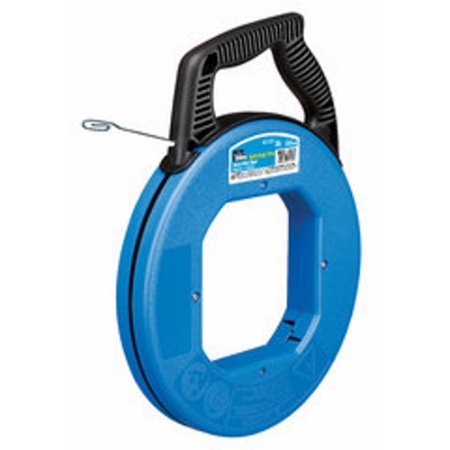 IDEAL, Fish Tape, Blued-Steel, Tuff-Grip Pro, Length: 100 FT, Width: 1/4 IN, Thickness: 060 IN, Tensile Strength: 1600 LB, Tape End: Formed Hook, Material: Highest Grade Carbon Steel, Case Diameter: 12 IN, Replacement Tape: 31-050