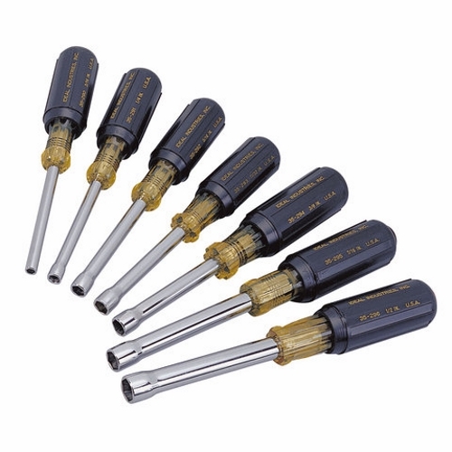 Nutmaster Nutdriver Set, Hollow Shank, Cushioned Rubber Grip Handle, Hollow Shaft, Nickel Chrome Plated Shank, 7 Pieces, Includes: 35-290 3/16 IN X 3-1/4 IN, 35-291 1/4 IN X 3-1/4 IN, 35-292 5/16 IN X 3-1/4 IN, 35-293 11/32 IN X 3-1/4 IN, 35-294 3/8 IN X 3-1/4 IN, 35-295 7/16 IN X 4 IN, 35-296 1/2 IN X 4 IN