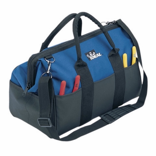Large Mouth Tool Bag, Number Of Pockets: 22, Bag Type: Tool Bag, 9 IN Width, 12 IN Depth, 12 Inner Pockets, Nylon Polyester, 12 IN Length, Zipper Closure, Includes: Removable Shoulder Strap