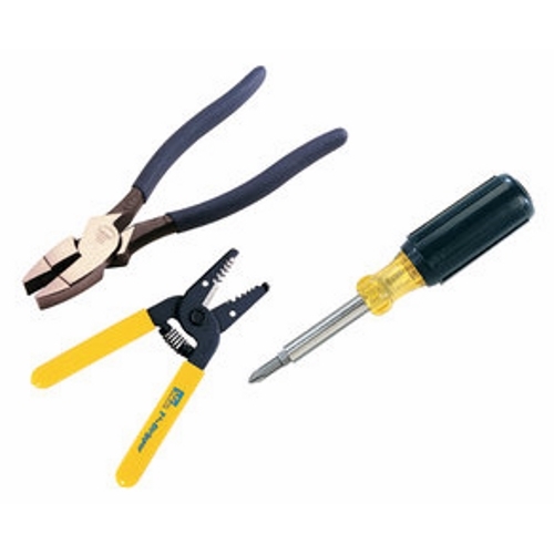 IDEAL, Tool Kit, WireMan, Electrician's, Consist Of 1: 45-120 T®-5 T®-Stripper Wire Stripper, Consist Of 2: 35-5012 WireMan 9-1/4 IN Side-Cutting Pliers, Consist Of 3: 35-505 Pocket Pal Tool Holster, Consist Of 4: 35-905 5-In-1 Screwdriver/Nutdriver, Includes: #45-120 - T-5 T-Stripper Wire Stripper, #35-5012 - WireMan 9-1/4 IN Side-Cutting Pliers, #35-505 - Pocket Pal Tool Holster, #35-905 - 5-In-1 Screwdriver/Nutdriver, Number Of Pieces: 3