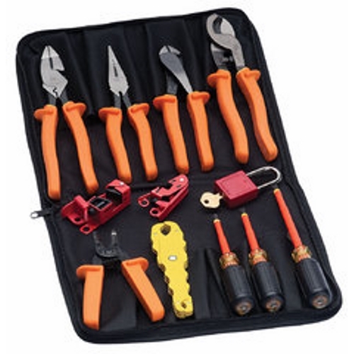 IDEAL, Insulated Kit, Basic, Consist Of 1: (1) 30-9430 9-1/4 IN Insulated Side Cutting Linesman Pliers, Consist Of 4: (1) 34-002 Safe-T-Grip Fuse Puller, Consist Of 2: (1) 35-9029 8 IN Insulated Diagonal Cutting Pliers with Angled Head, Consist Of 3: (1) 35-9038 8-1/2 IN Long-Nose Pliers, Consist Of 5: (1) 35-9052 9.5 IN Insulated High-Leverage Cable Cutter, Includes: (1) 35-9350 Tool Roll Case for 9-Piece Basic Insulated Kit, (1) 44-956 Circuit Breaker Lockout, Tall and Wide Toggles, (1) 44-957 Circuit Breaker Lockout, Standard Toggles, (1) 44-916 Safety Lockout Padlock, Red, 1-1/2 IN Shackle Clearance, 1/4 IN Shackle,(Card of 1), (1) 35-9150 Insulated Screwdriver 1/4 IN X 4 IN Slotted, (1) 35-9151 Insulated Screwdriver 1/4 IN X 4 IN Slotted, (1) 35-9154 Insulated Screwdriver #2 X 4 IN Phillips